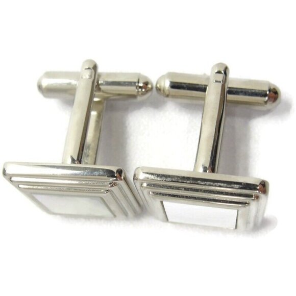 Chaps MOP Silver Tone Cufflinks Wedding Tux - Picture 7 of 16
